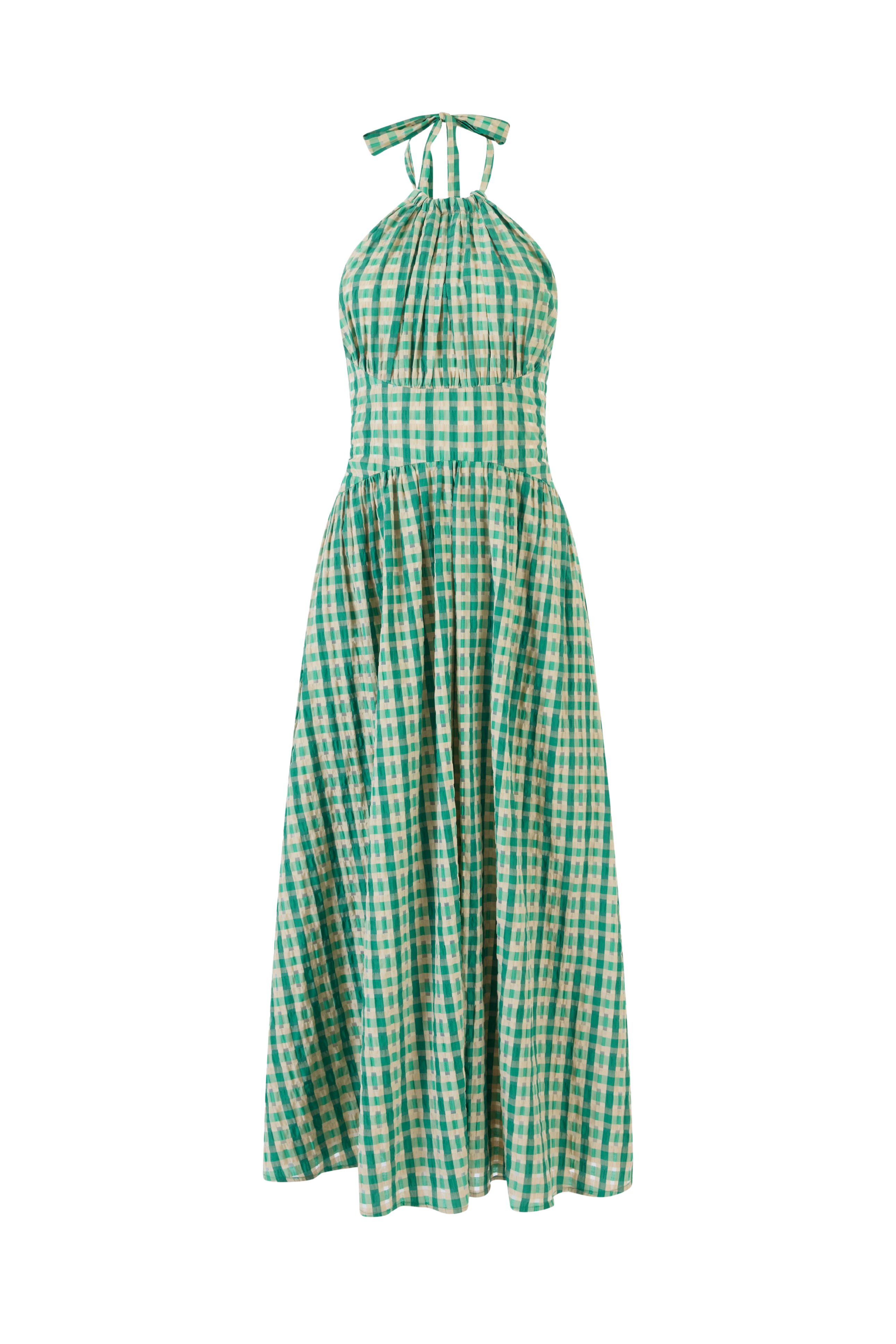 DRESSES/JUMPSUITS Halter in the Name of Love Dress in Green Check Rosie Assoulin