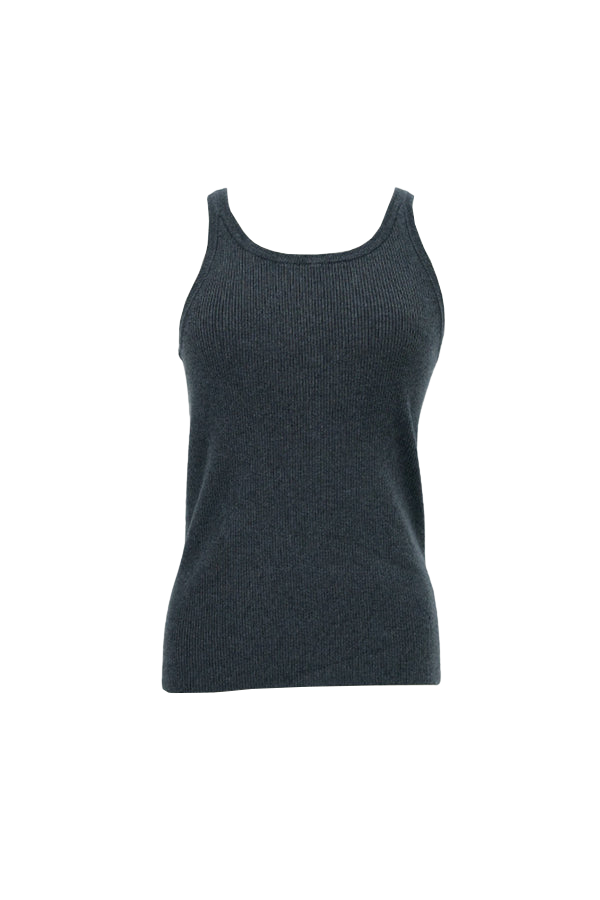 TEES/TANKS Ribbed Crew Neck Tank Top in Charcoal Grey CT Plage