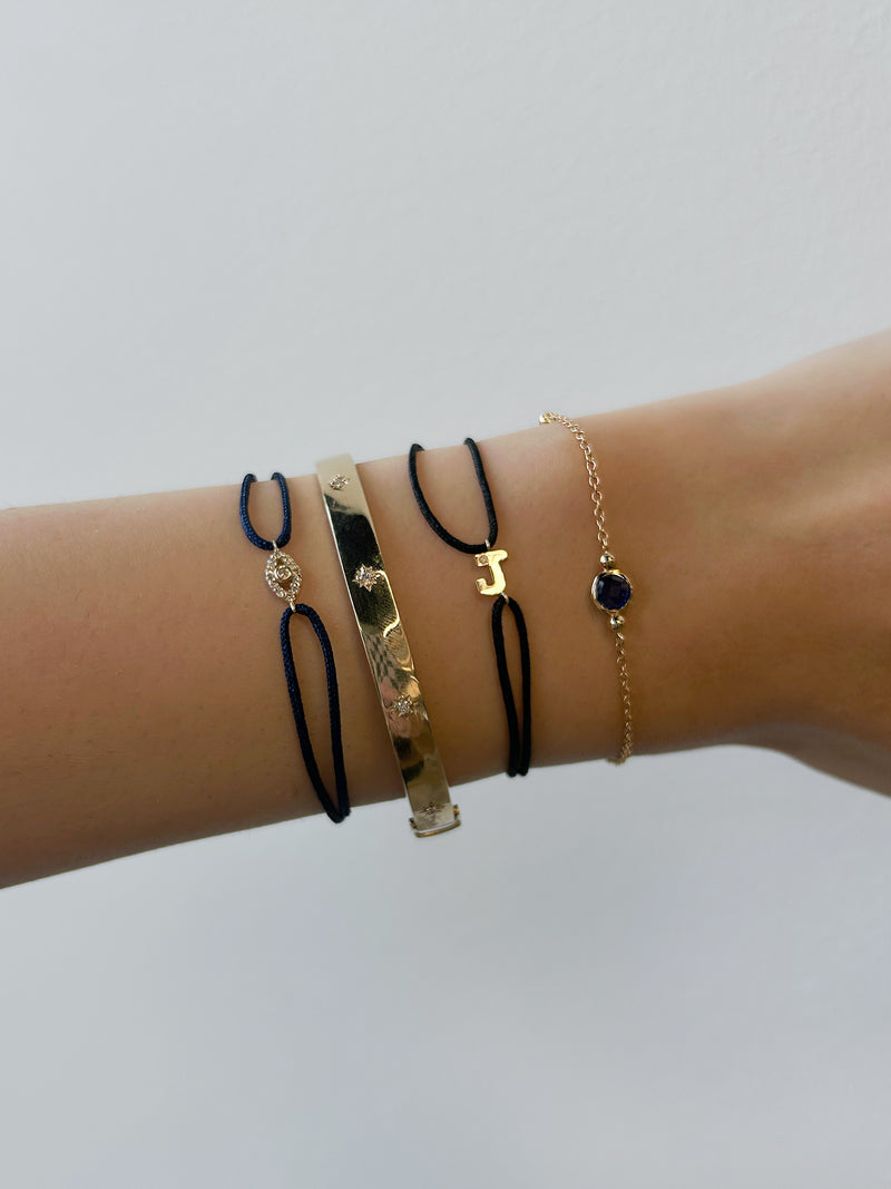 JEWELRY Pave Diamond Evil Eye Silk Cord Bracelet in Black Anzie