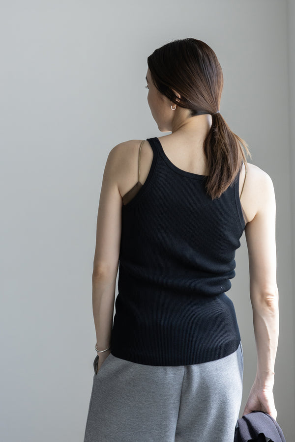 TEES/TANKS Ribbed Crew Neck Tank Top in Charcoal Grey CT Plage