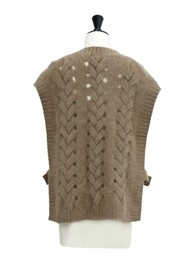 SWEATERS Open Cable Knit Vest in Camel CT Plage