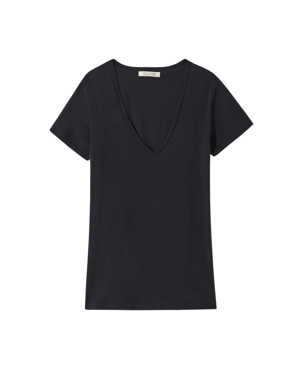 TEES/TANKS Carol V-neck Tee in Jet Black Nili Lotan
