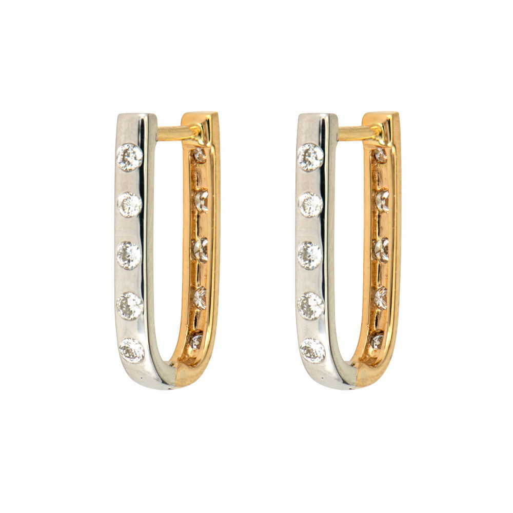 JEWELRY Reversible Curved Diamond Hoop Pair in Yellow & White Gold Three Stories Jewelry