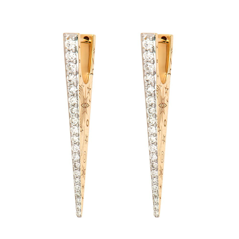 JEWELRY ELONGATED DIAMOND "V" HOOP EARRING PAIR in yellow gold Three Stories Jewelry