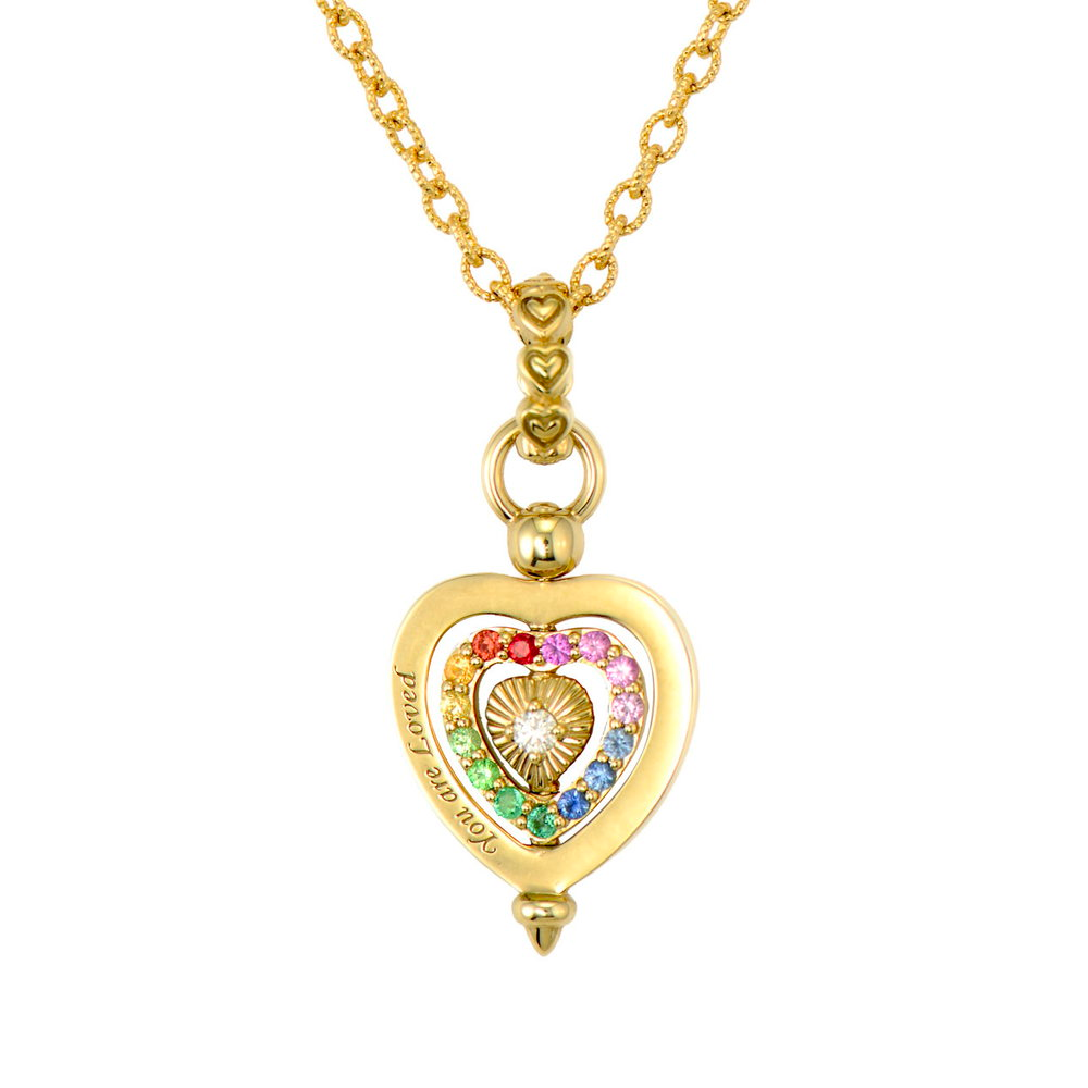 JEWELRY MEDIUM SPINNING DIAMOND, SAPPHIRE, & TURQUOISE HEART PENDANT Three Stories Jewelry