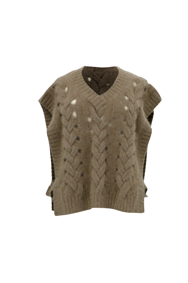 SWEATERS Open Cable Knit Vest in Camel CT Plage