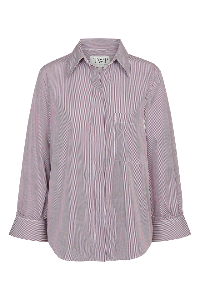 BLOUSES/SHIRTS/TOPS Boyfriend Striped Shirt in White & Wine TWP