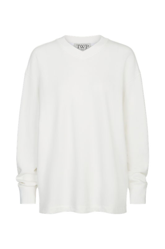 LOUNGE Relaxed V-Neck Sweatshirt in White TWP
