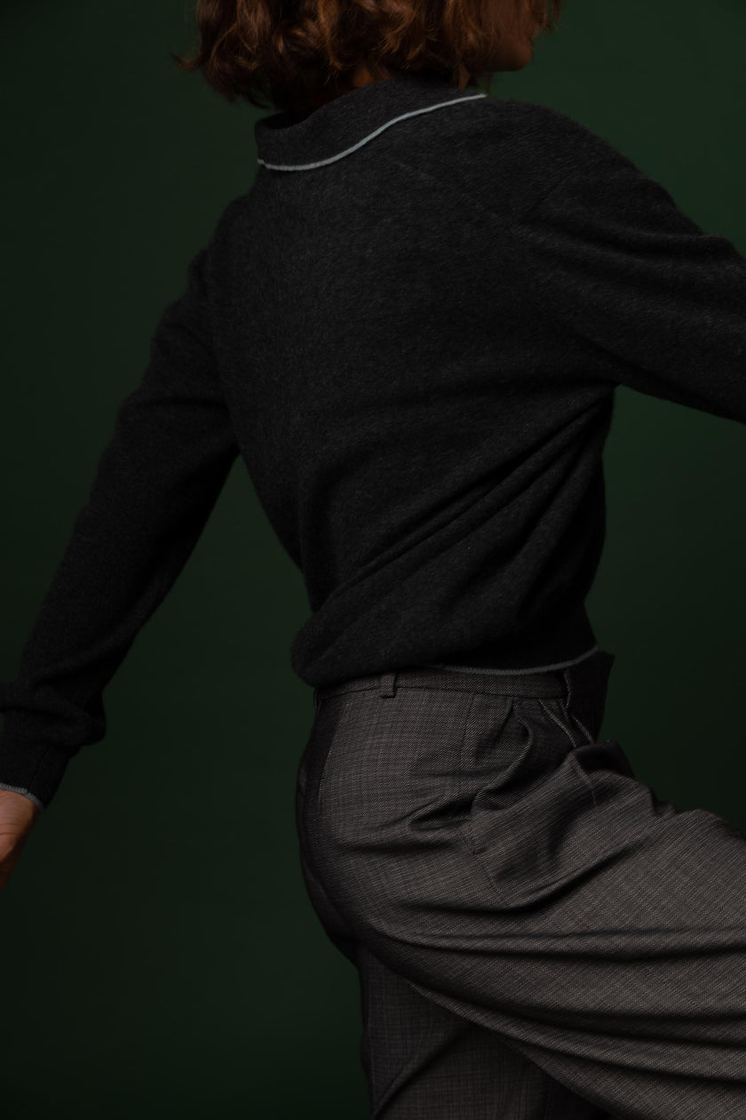 BLOUSES/SHIRTS/TOPS Cashmere Polo in Anthra and Sage Stone