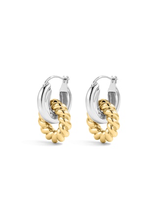 FASHION JEWELRY TWO-TONE ROPE INTERLOCK HOOPS Luv Aj