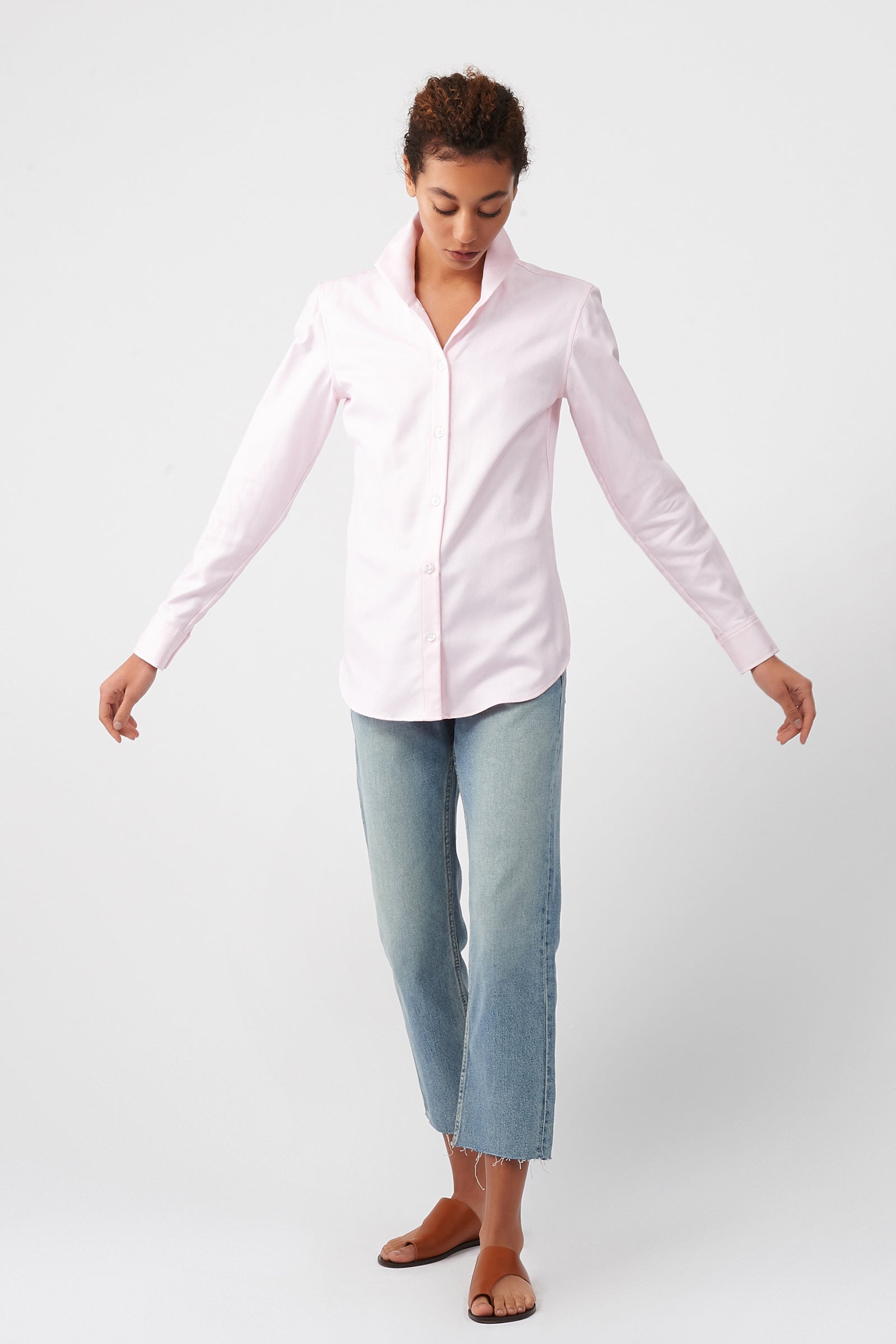 BLOUSES/SHIRTS/TOPS Box Pleat Ginna Shirt in Pink Herringbone Kal Rieman
