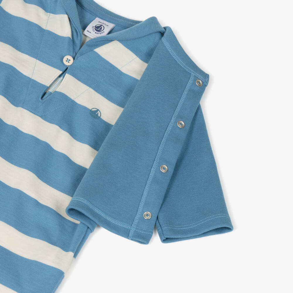 CHILDREN'S APPAREL Baby Boy Striped Romper and Cardigan Set in Blue Petit Bateau