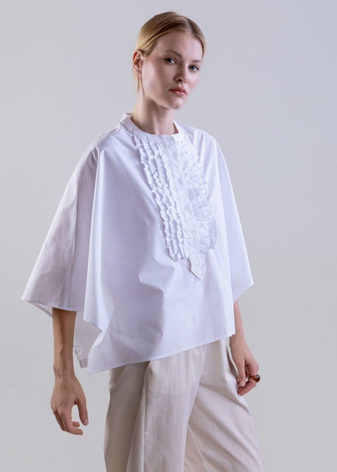 BLOUSES/SHIRTS/TOPS Baroque Ruffle Poplin Shirt in White Psophia