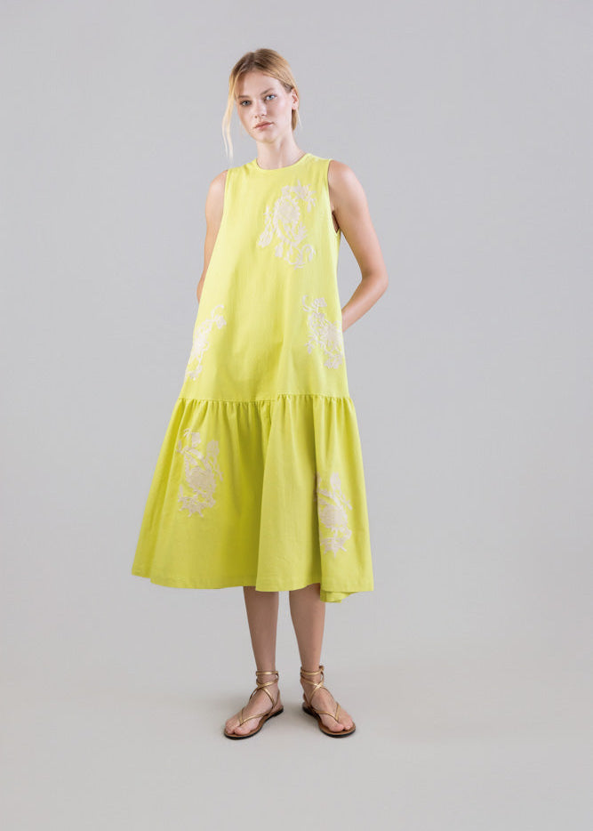 DRESSES/JUMPSUITS Sleeveless Peplum Dress in Flash Lemon Psophia