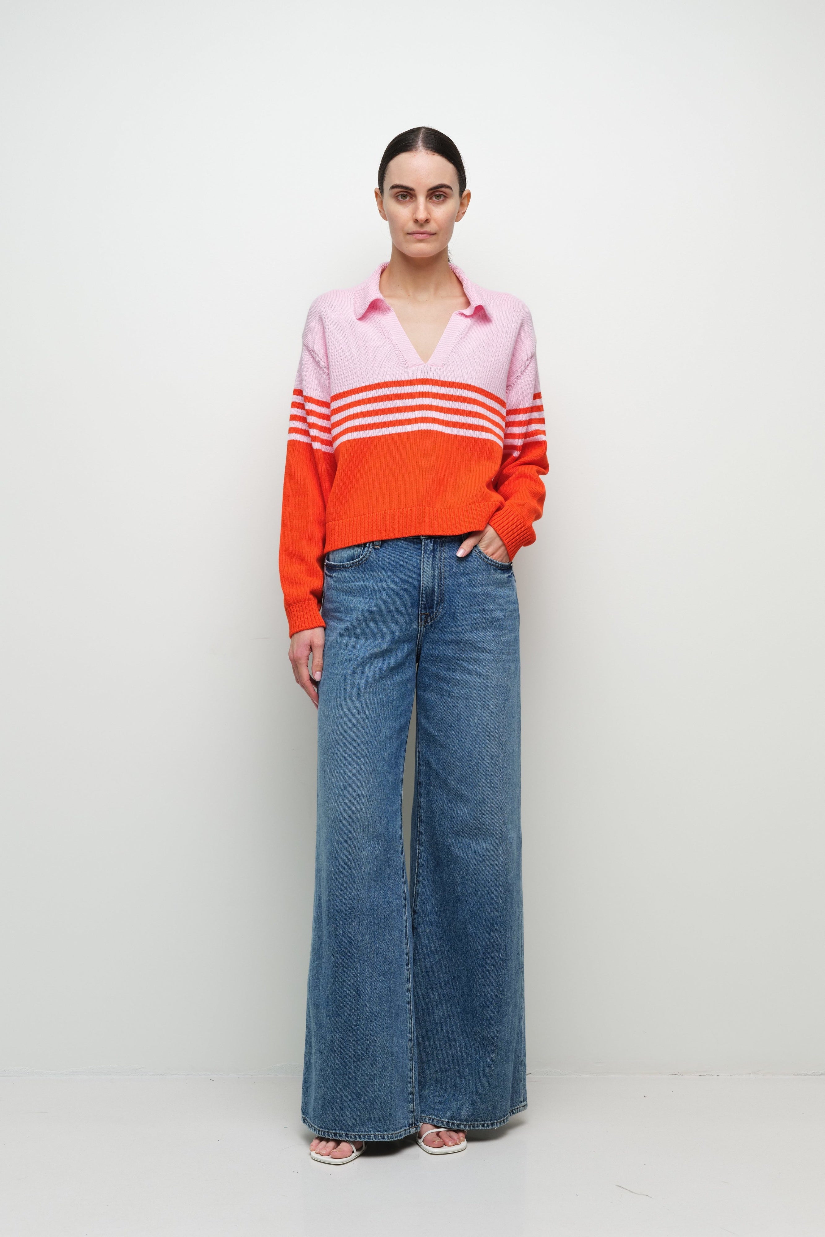 BLOUSES/SHIRTS/TOPS Jules Knit Polo in Lobster Stripe Simkhai