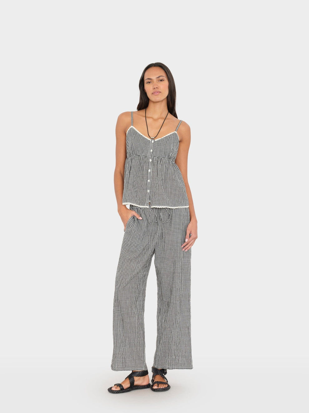 PANTS/SHORTS Olson Gingham Pant in Black Sand Xirena