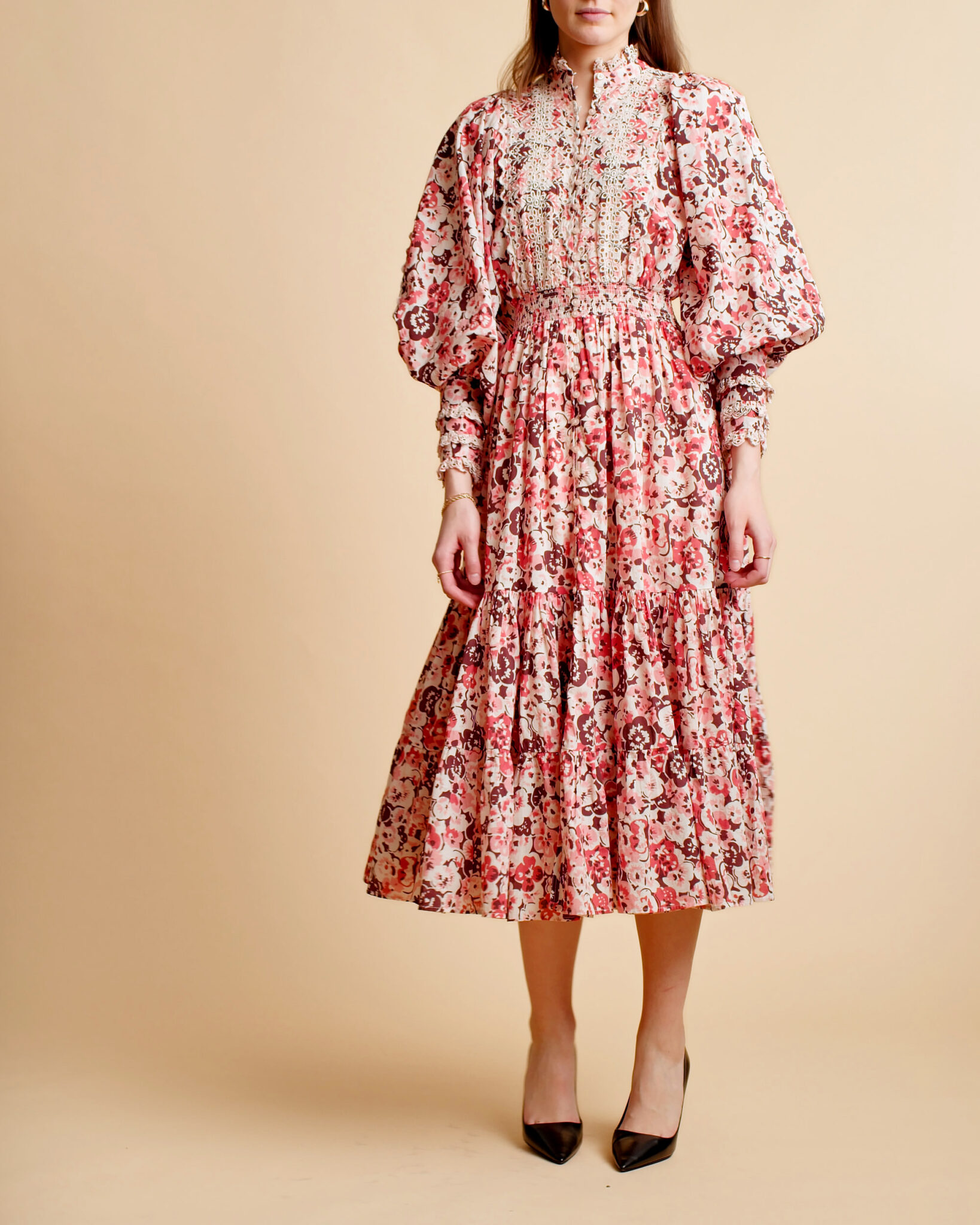 Dresses TiMo Slub Midi Dress in Burgundy Floral TiMo