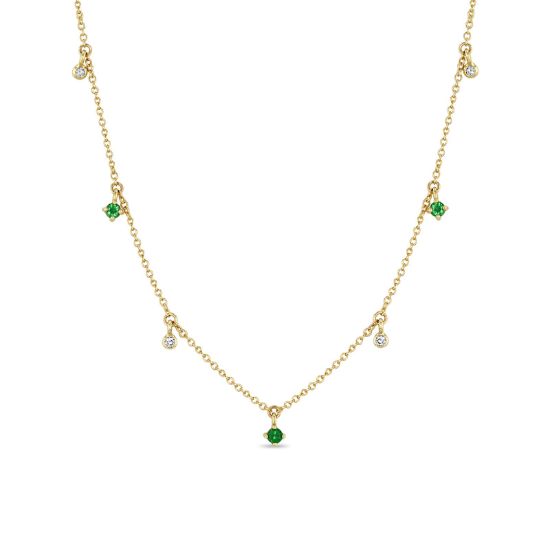Necklaces Zoe Chicco Dangling Alternating Emerald and Diamond Necklace in Yellow Gold Zoe Chicco