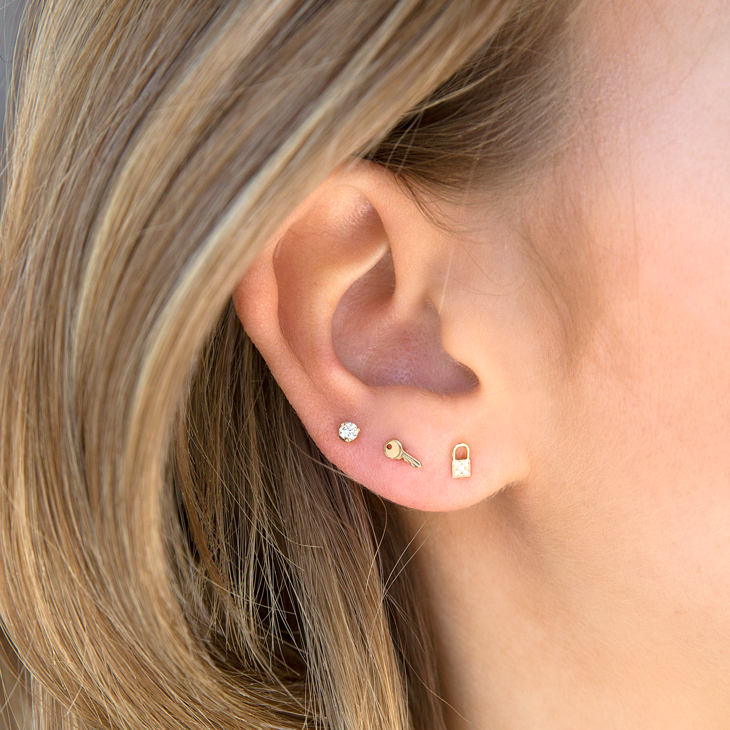 Earrings Zoe Chicco Diamond Padlock Stud in Yellow Gold Zoe Chicco