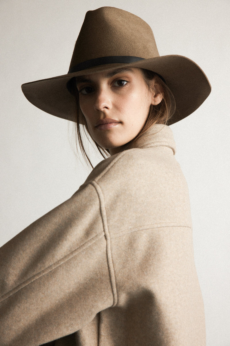 Hats Janessa Leone Olsen Wool Hat in Taupe Janessa Leone