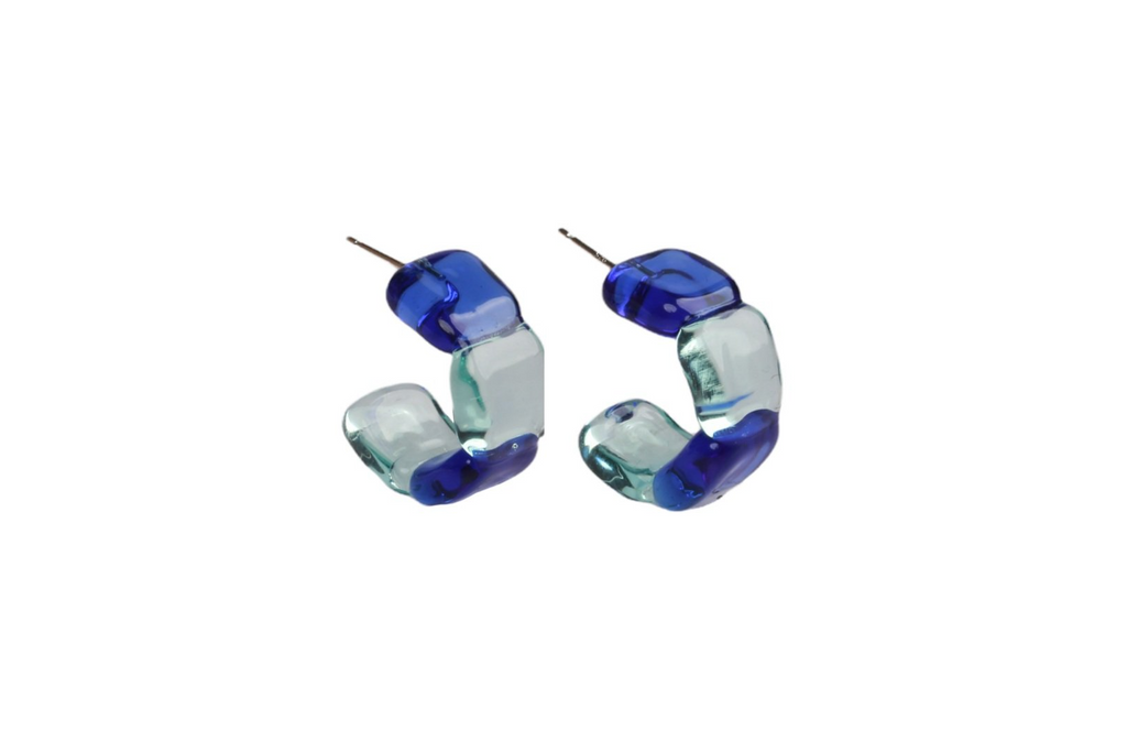 Earrings Keane 2 Tone Square Glass Hoops in Light Cobalt Keane