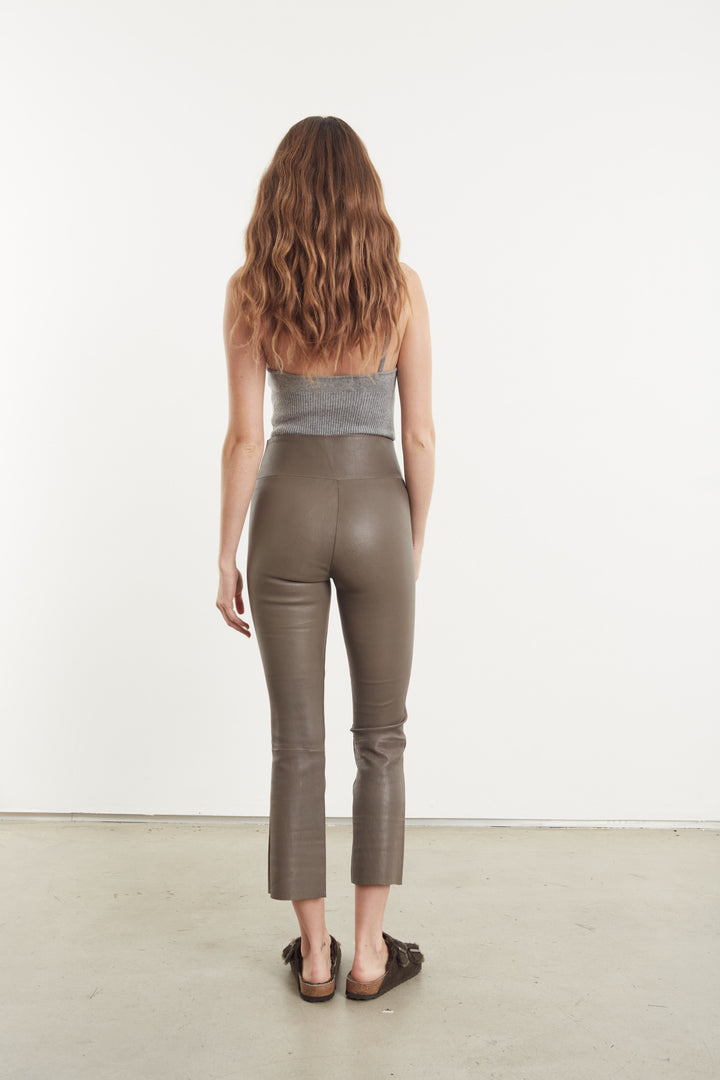 Leather Pants SPRWMN Cropped Flare Leather Legging in Grey Sprwmn