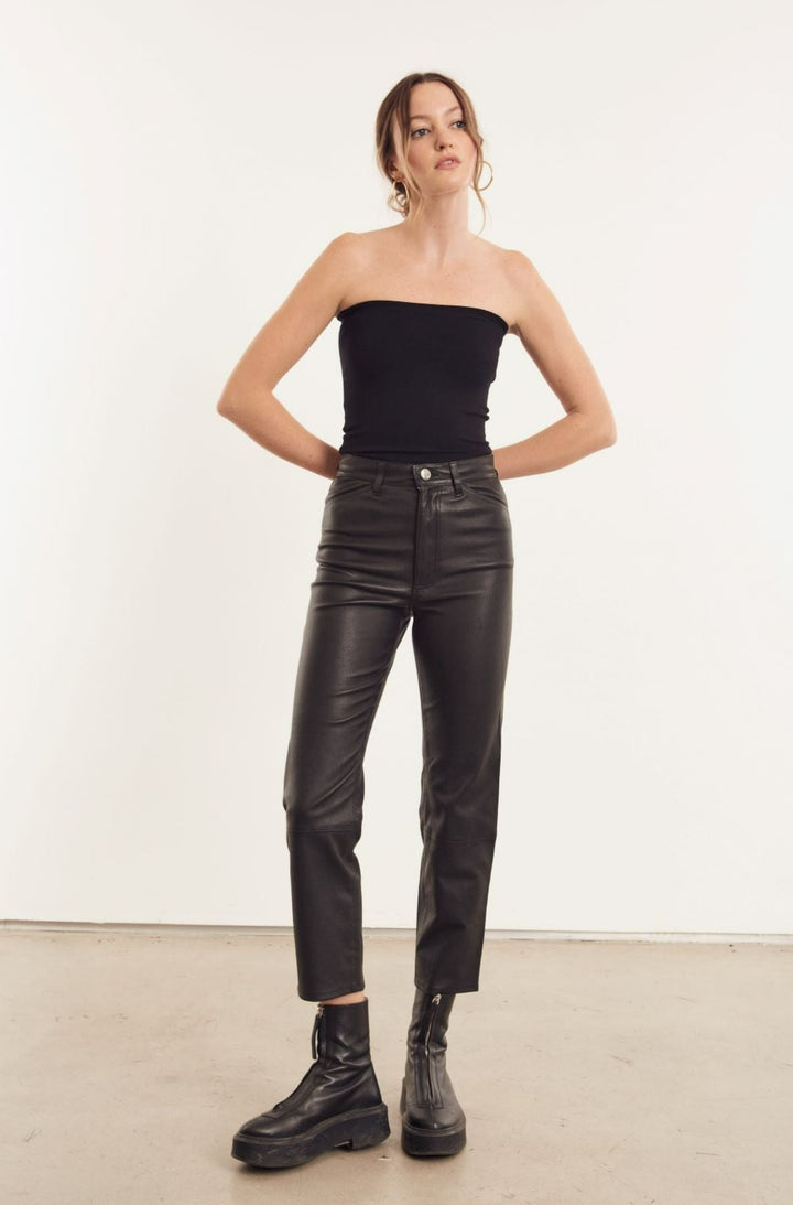 Leather Pants SPRWMN 5 Pocket Straight Leg Leather Pants in Black Sprwmn