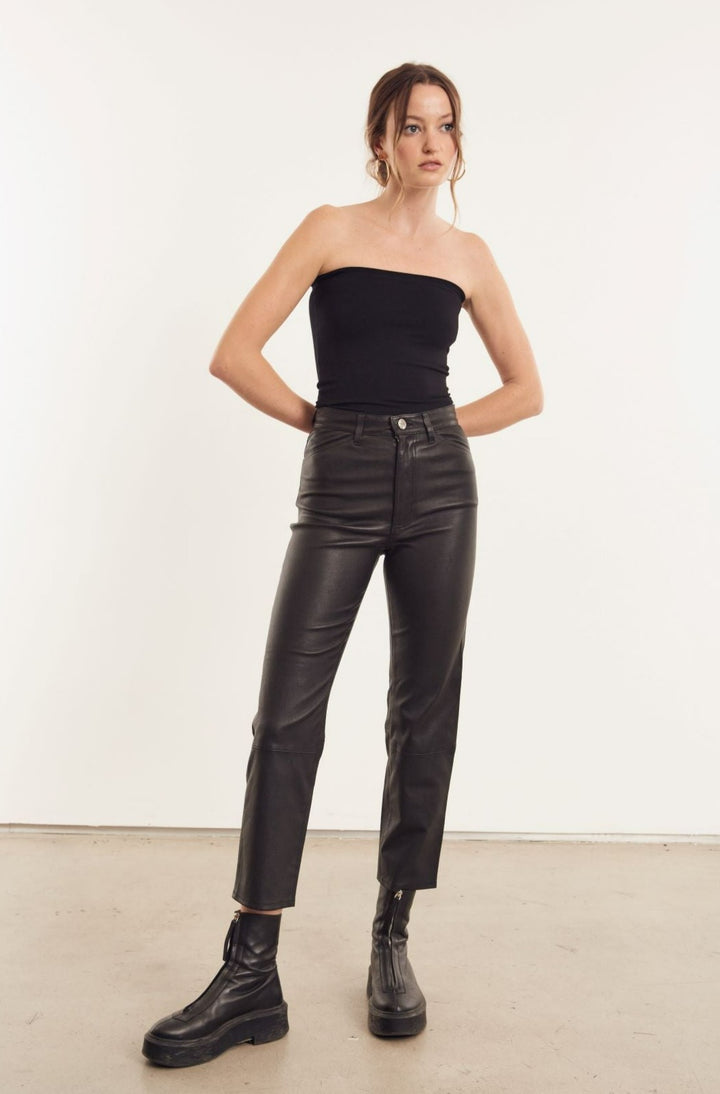 Leather Pants SPRWMN 5 Pocket Straight Leg Leather Pants in Black Sprwmn