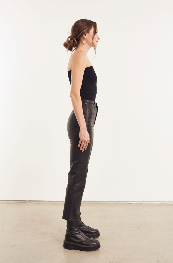 Leather Pants SPRWMN 5 Pocket Straight Leg Leather Pants in Black Sprwmn