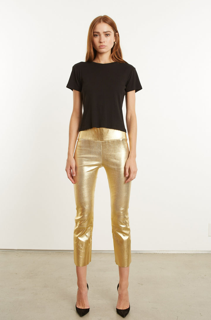 Leather Pants SPRWMN Crop Flare Leather Leggings in Gold Sprwmn