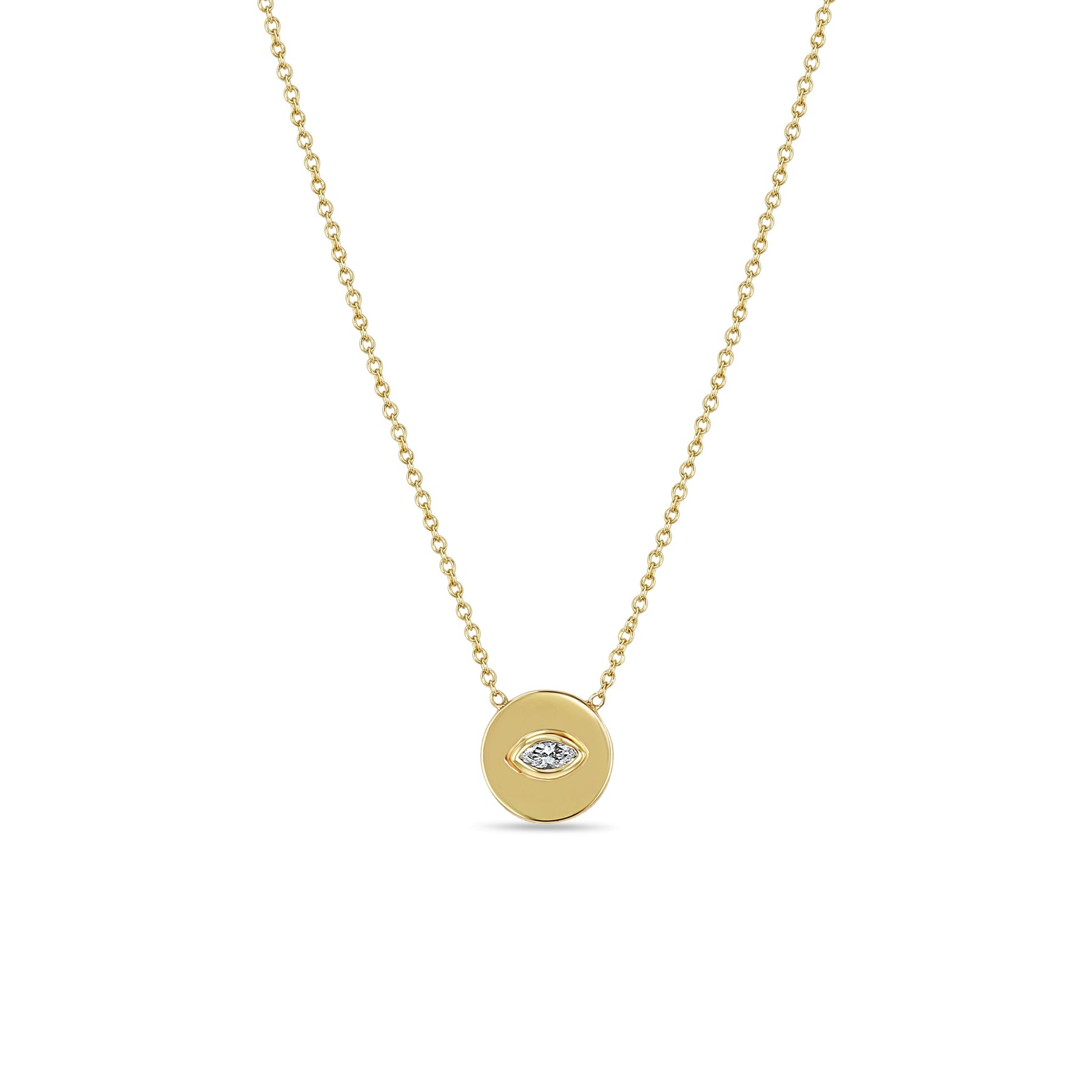 Necklaces Zoe Chicco Disc with Marquis Diamond Necklace in Yellow Gold Zoe Chicco