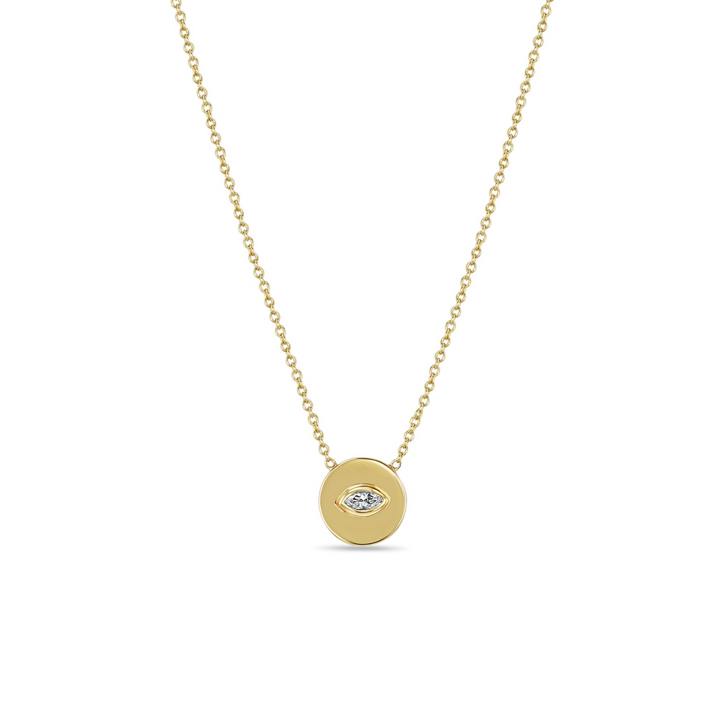 Necklaces Zoe Chicco Disc with Marquis Diamond  Necklace in Yellow Gold Zoe Chicco