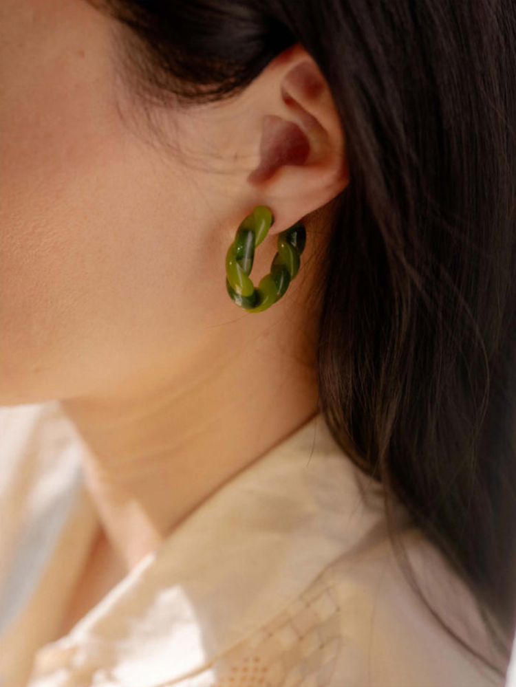 Earrings Keane Braided Glass Hoops in Green Keane