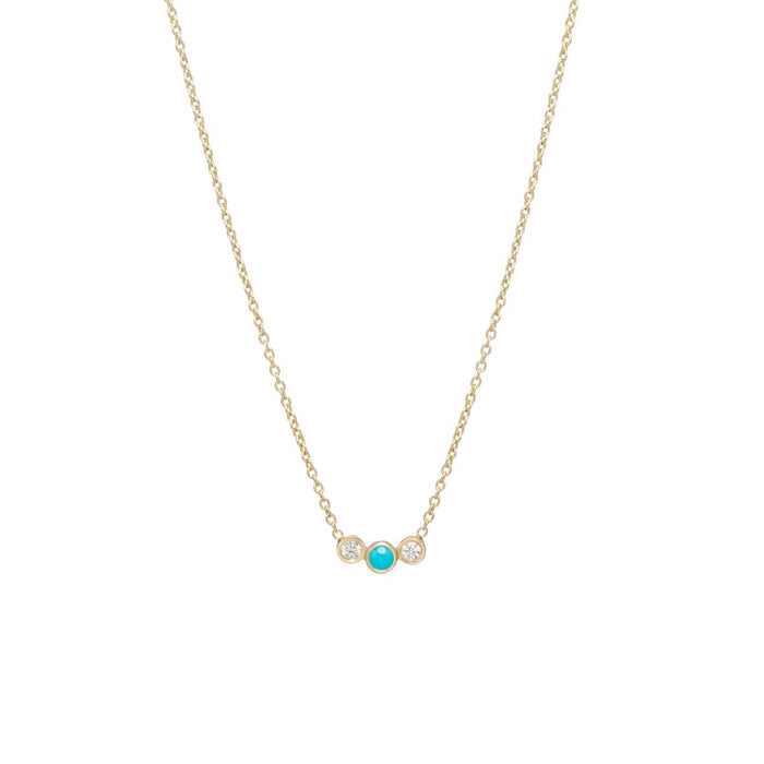 Necklaces Zoe Chicco Graduated Diamond and Turquoise Bar Necklace in Yellow Gold Zoe Chicco