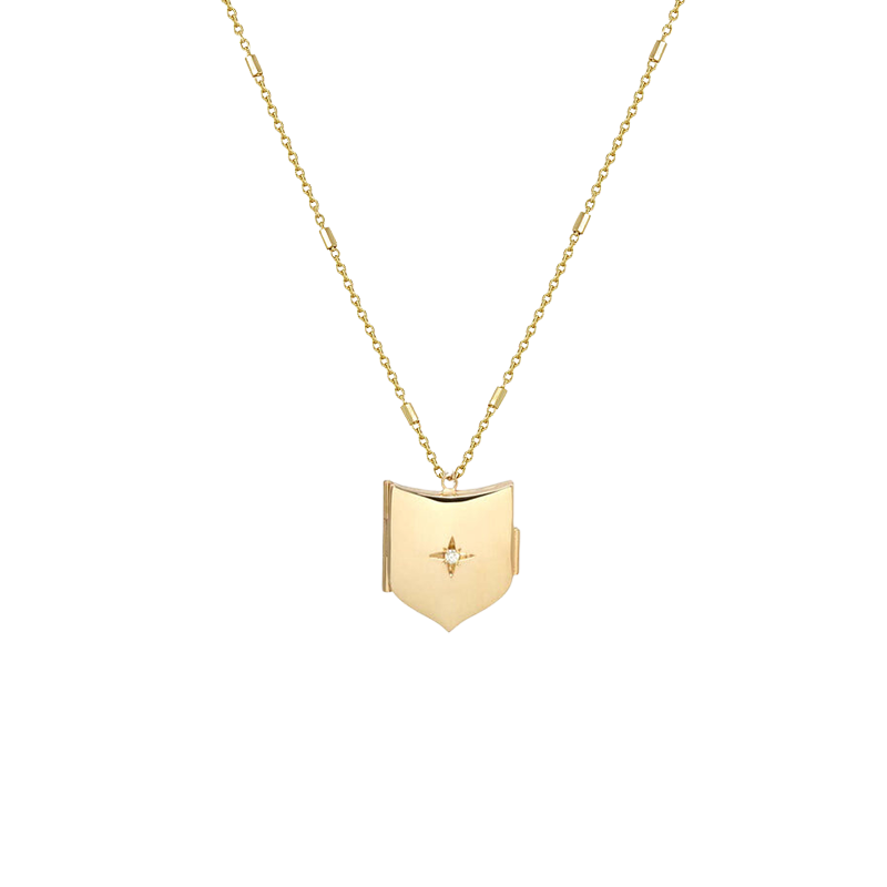 Necklaces Zoe Chicco Star Set Diamond Shield Locket in Yellow Gold Zoe Chicco