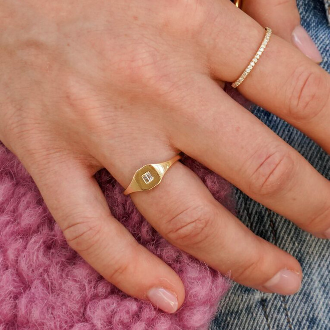 Rings Dana Rebecca Sadie Pearl Double Baguette Diamond Ring in Yellow Gold Dana Rebecca