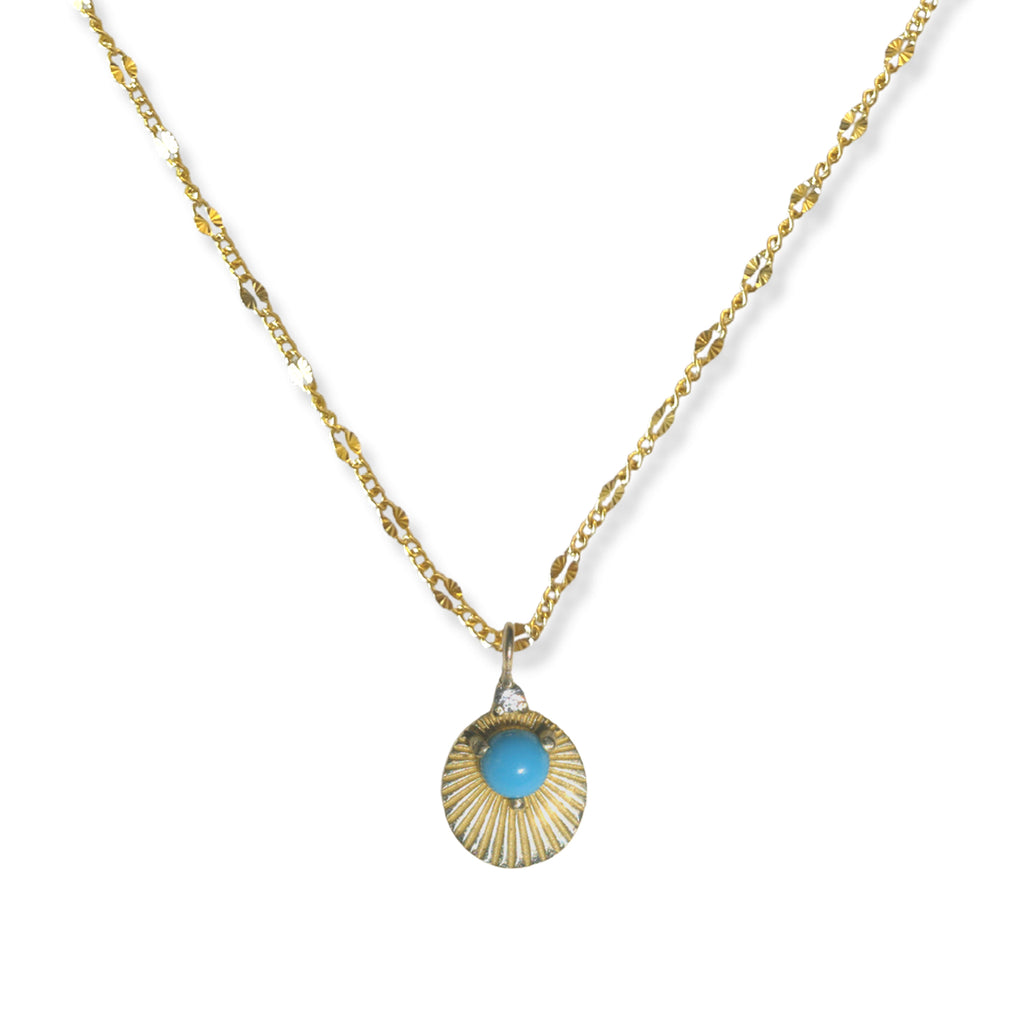 Necklaces Kimberly Doyle Turquoise and Diamond Oval Necklace in Yellow Gold Kimberly Doyle