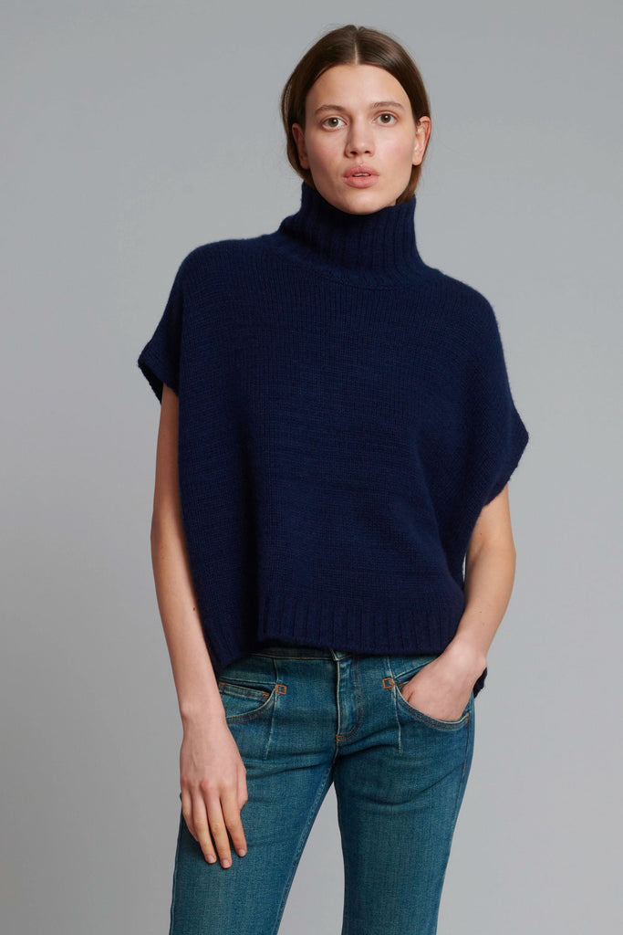  Organic by John Patrick T Neck Gilet in Navy Serafina