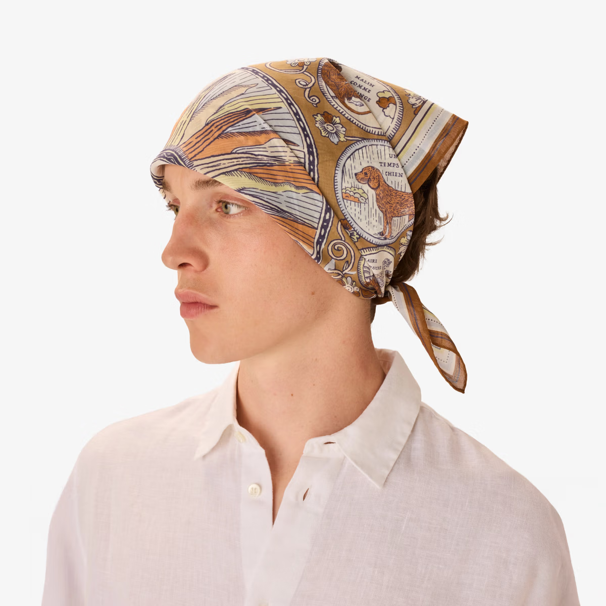 ACCESSORIES Cotton Chance Square Scarf in Golden Brown Inoui Editions