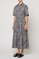 DRESSES/JUMPSUITS Paneled Shirt Dress in White & Black Gingham Atelier Delphine