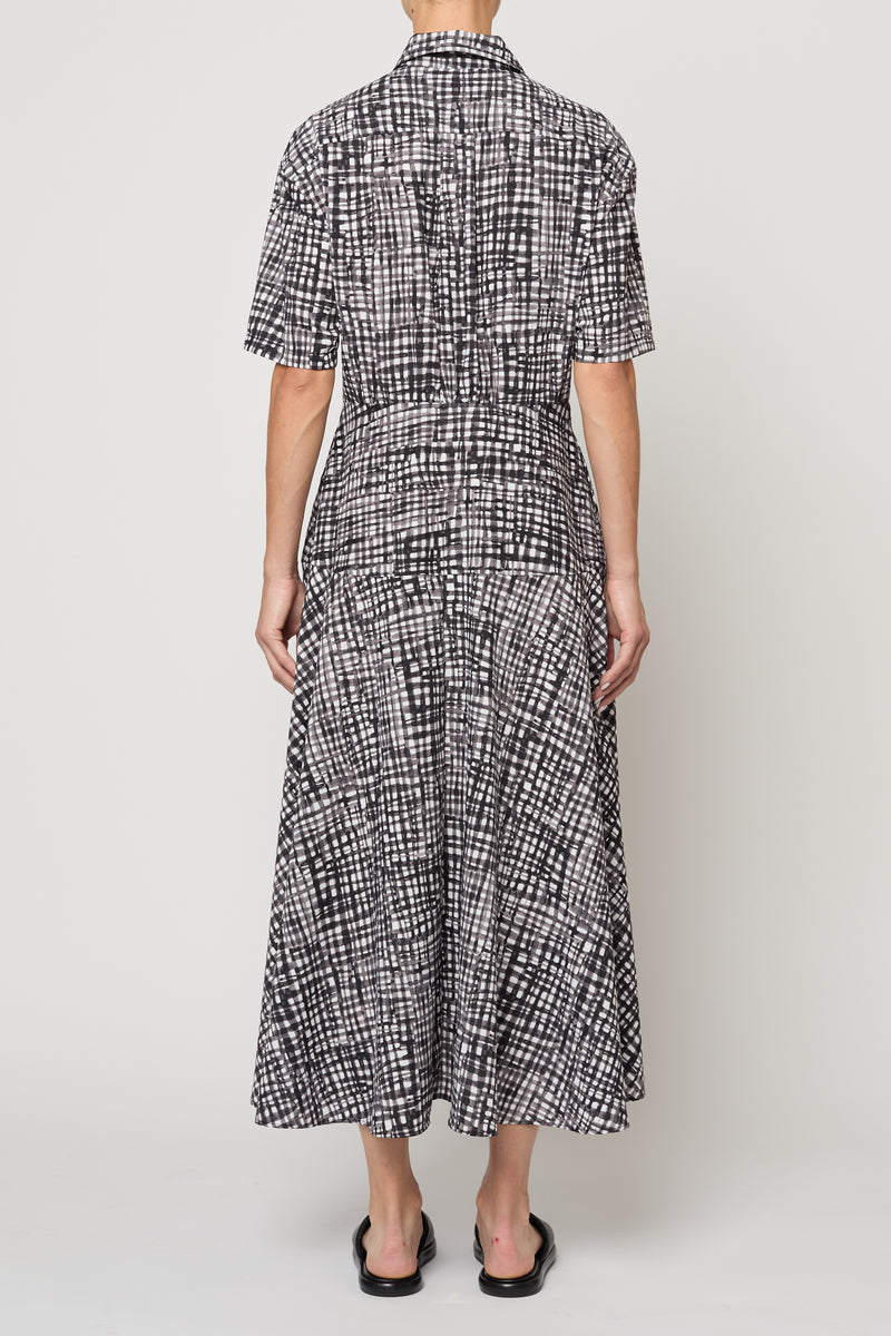 DRESSES/JUMPSUITS Paneled Shirt Dress in White & Black Gingham Atelier Delphine