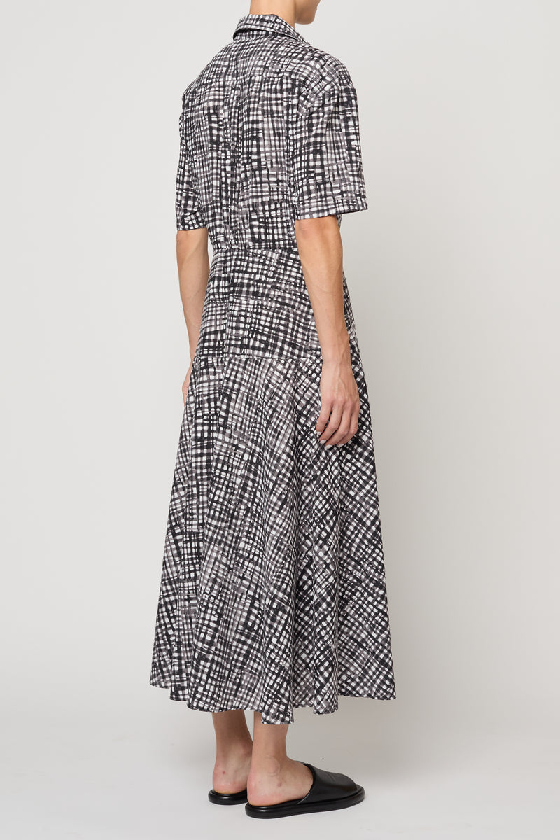 DRESSES/JUMPSUITS Paneled Shirt Dress in White & Black Gingham Atelier Delphine