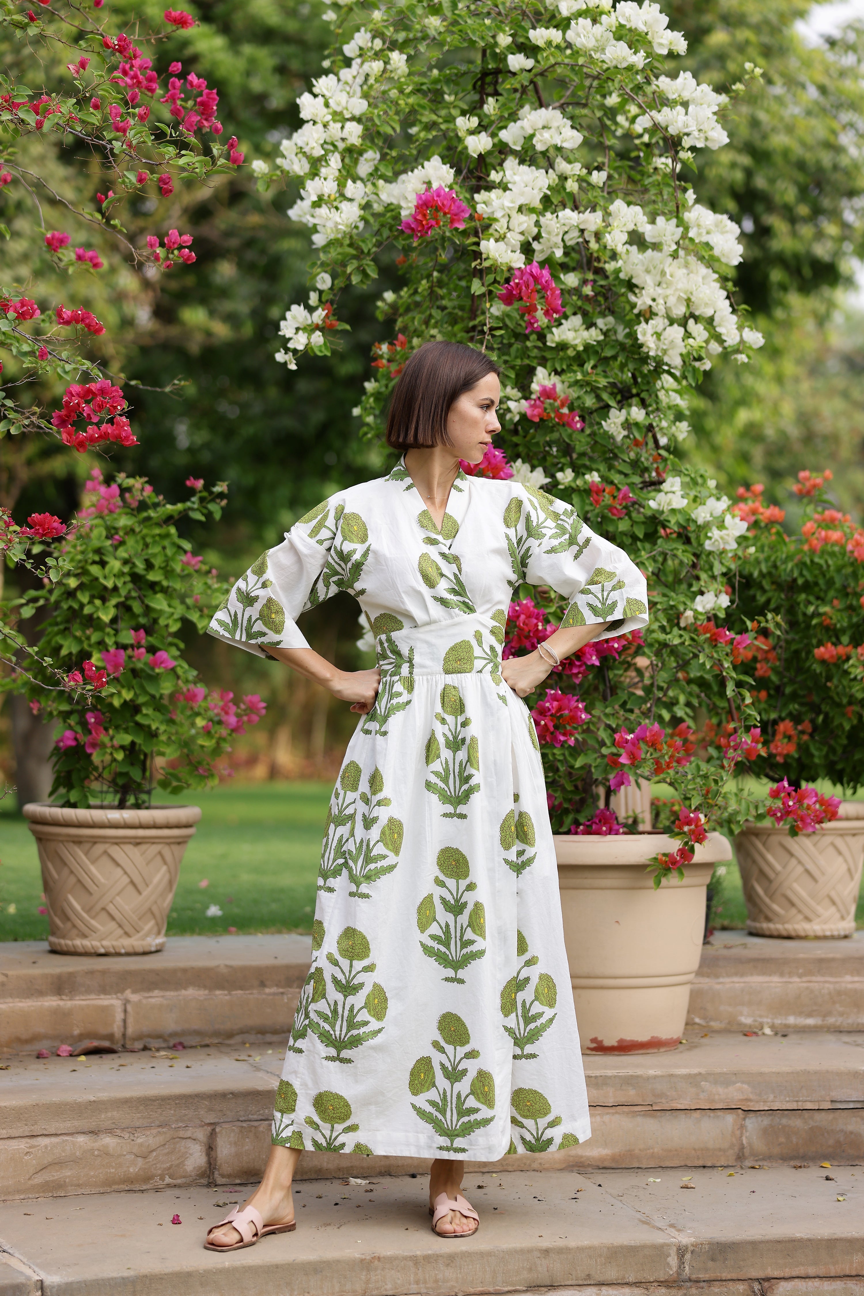 DRESSES/JUMPSUITS Como Wrap Dress in Green Flower Maison Marigold