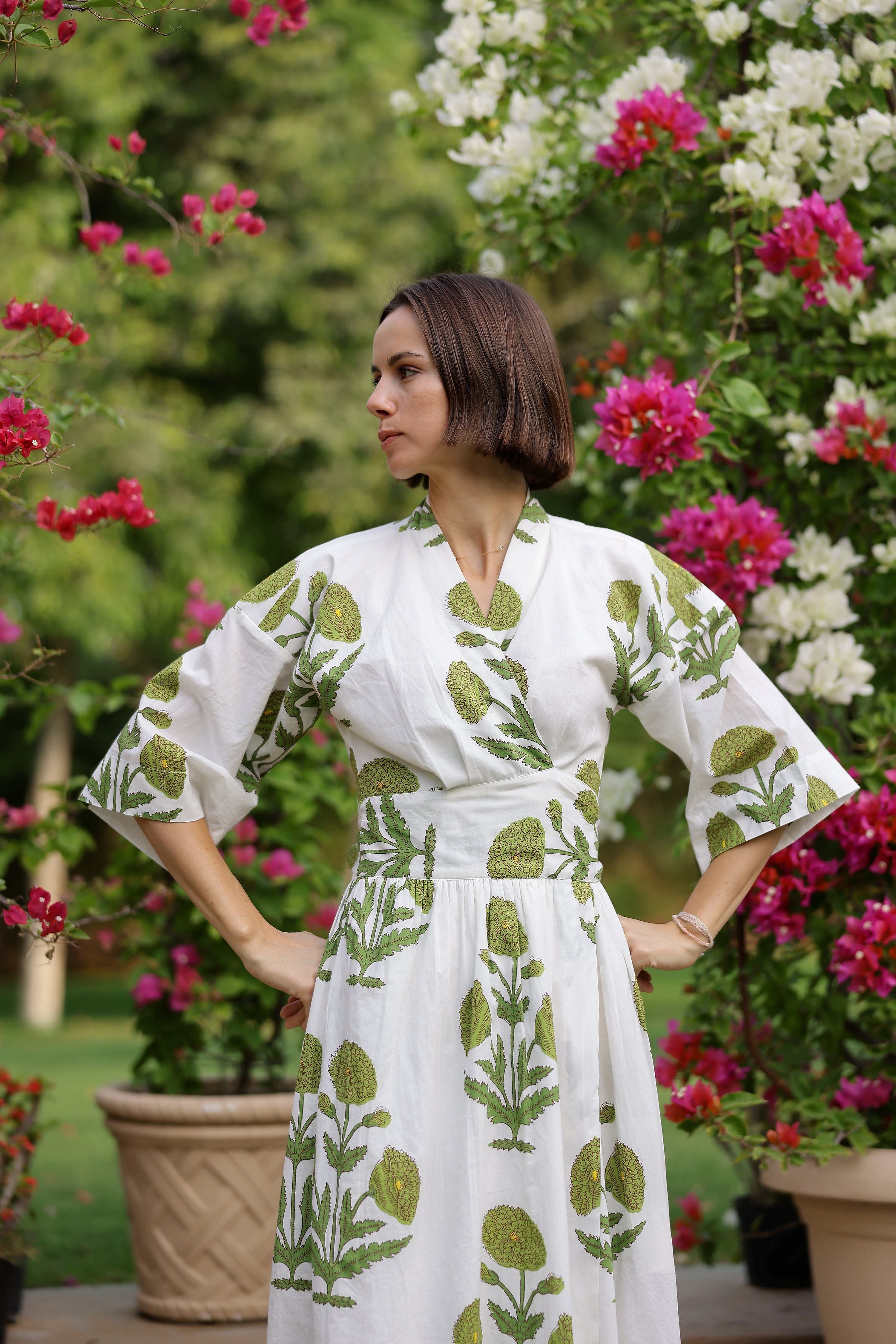 DRESSES/JUMPSUITS Como Wrap Dress in Green Flower Maison Marigold