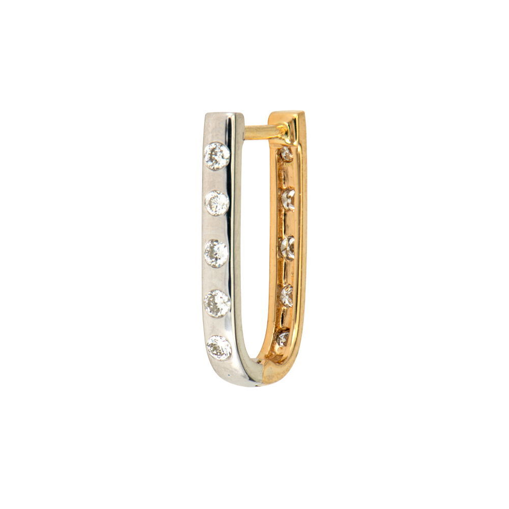 JEWELRY SINGLE WHITE & YELLOW DOUBLE SIDED CURVED DIAMOND HOOP Three Stories Jewelry