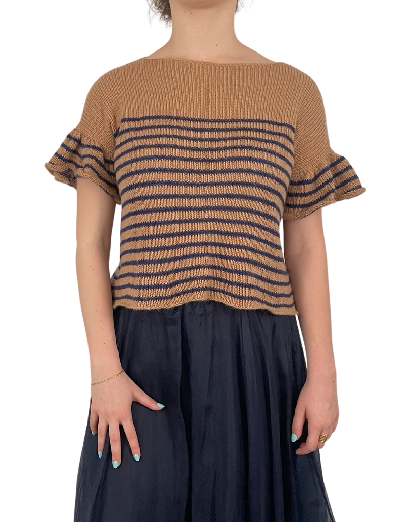 SWEATERS Cotton Sweater in Brown and Navy Louiza Babouryan