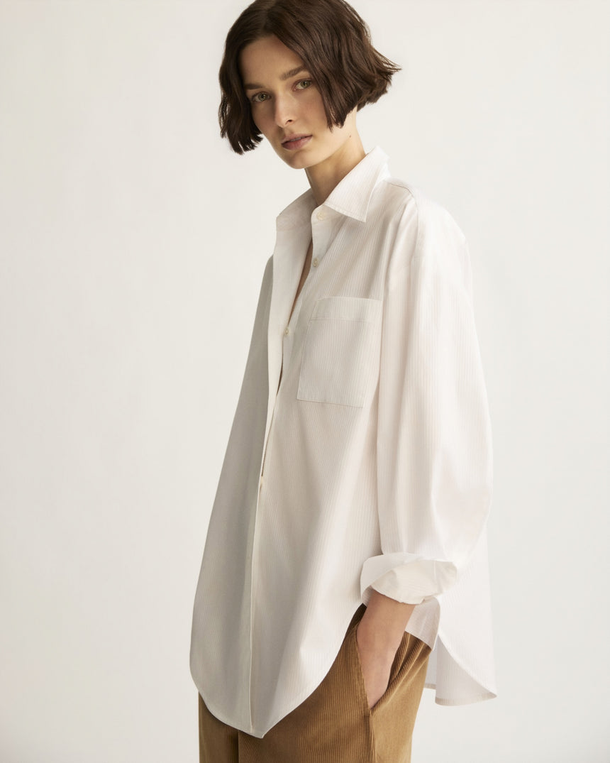 BLOUSES/SHIRTS/TOPS Webster Striped Boyfriend Shirt in Corded White Arlo Mott