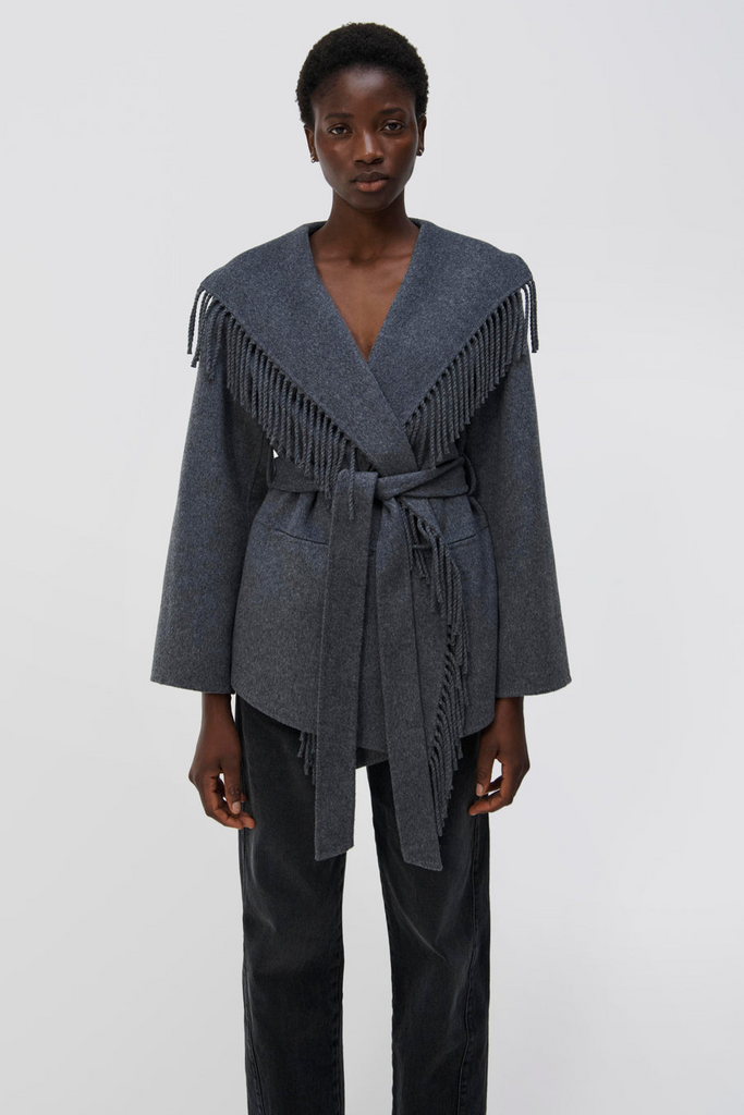 Jackets Simkhai Rowen Fringe Jacket in Grey Simkhai