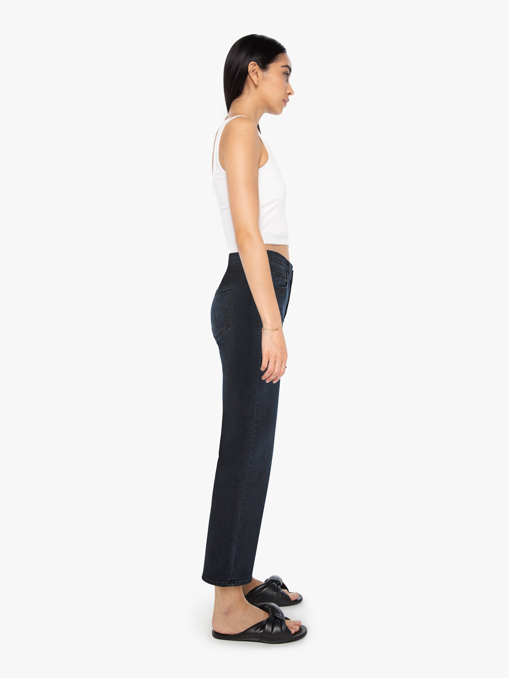 DENIM Mid Rise Rambler Zip Ankle Jean in Night in Venice Mother