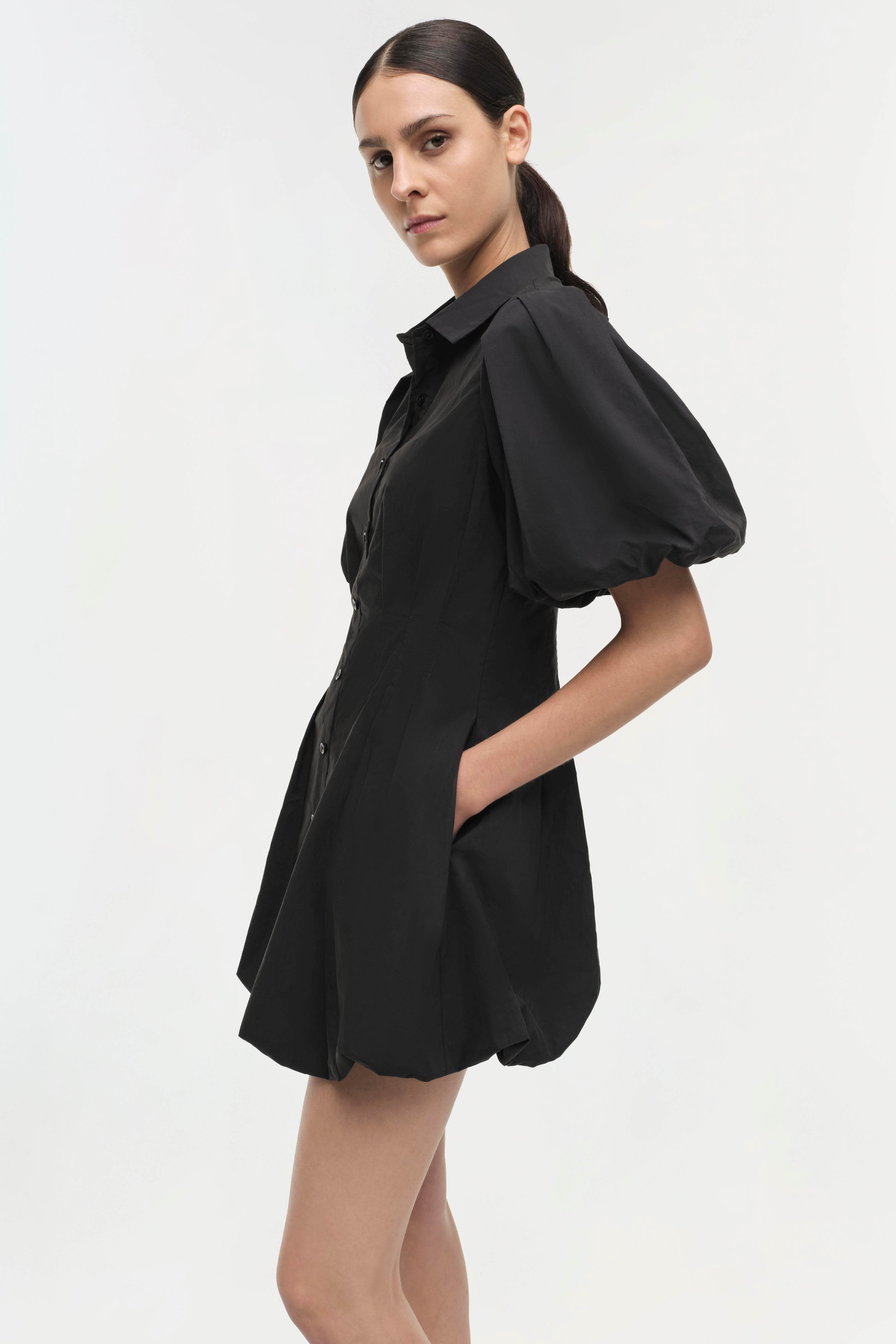 DRESSES/JUMPSUITS Cleo Balloon Pintuck Mini Dress in Black Simkhai